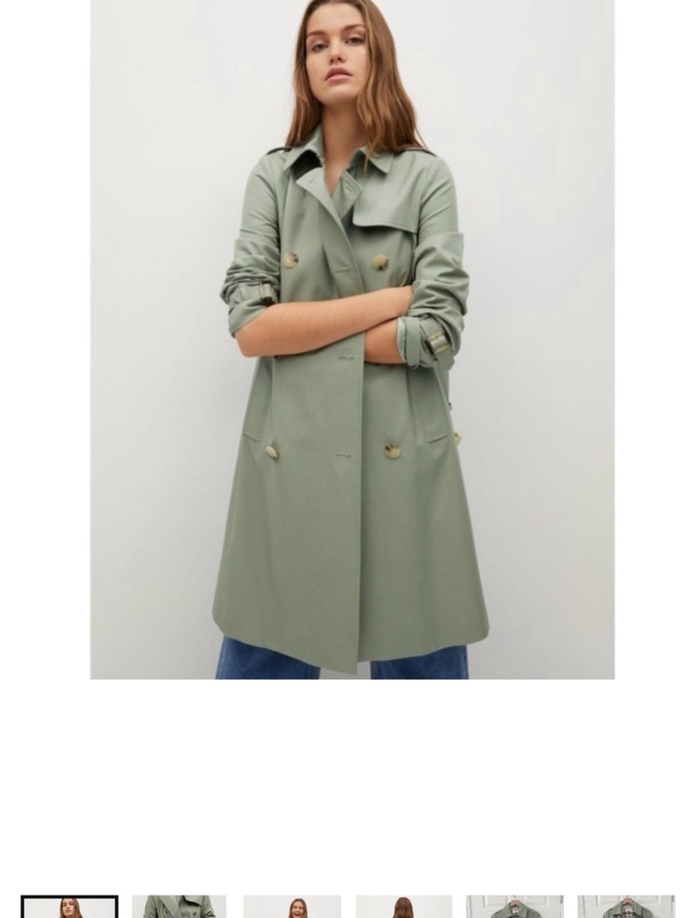 Mango Sage Green Double-Breasted Trench Coat